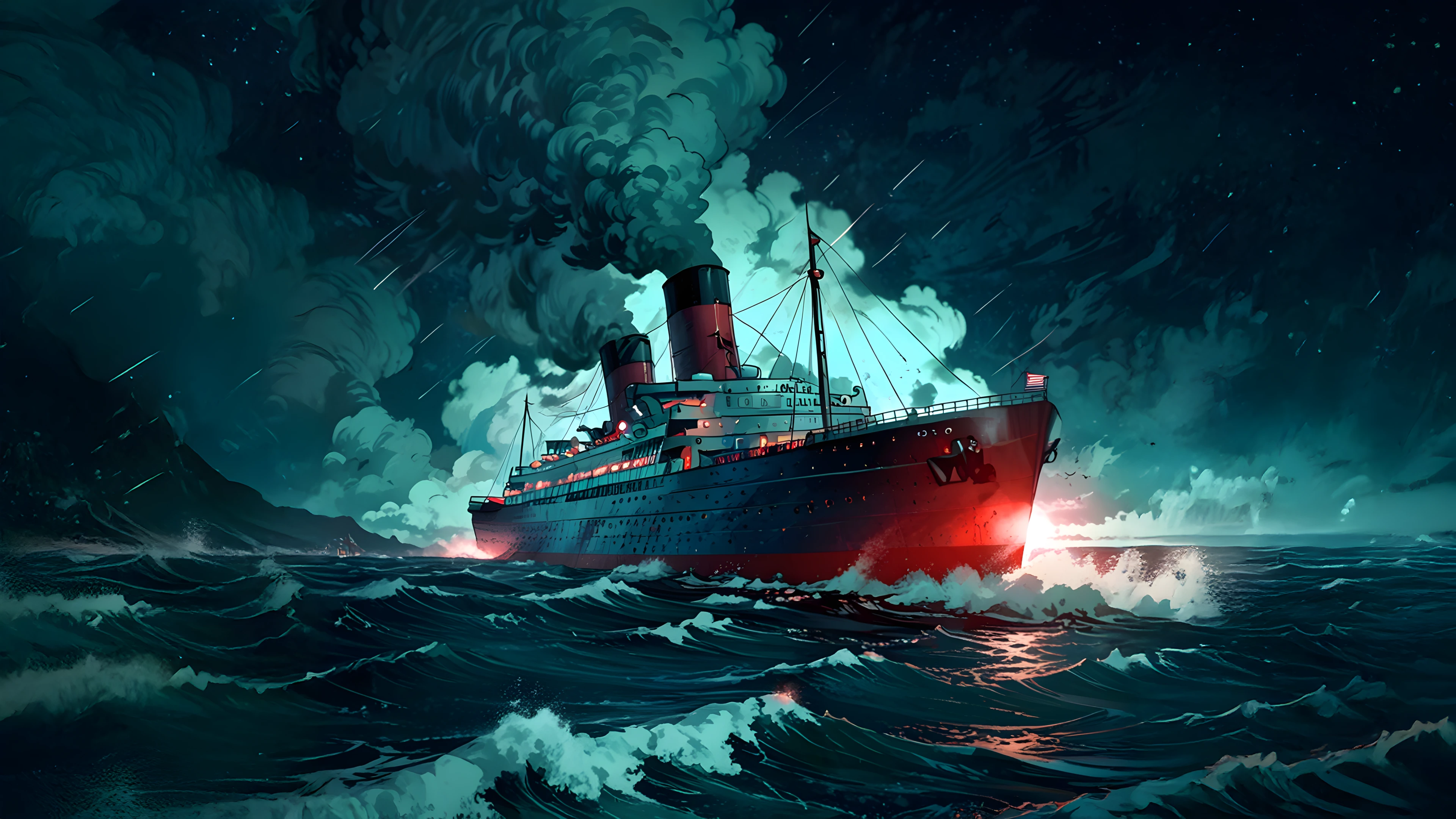 A ghost ship battles the storm alone — AI dark art wallpaper 🌊