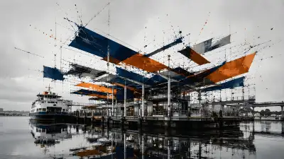 Abstract Ferry Terminal Wallpaper - Navy Orange Waterfront 4K