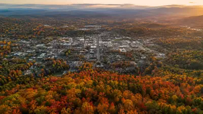 Aerial Autumn Small Town 4K Wallpaper
