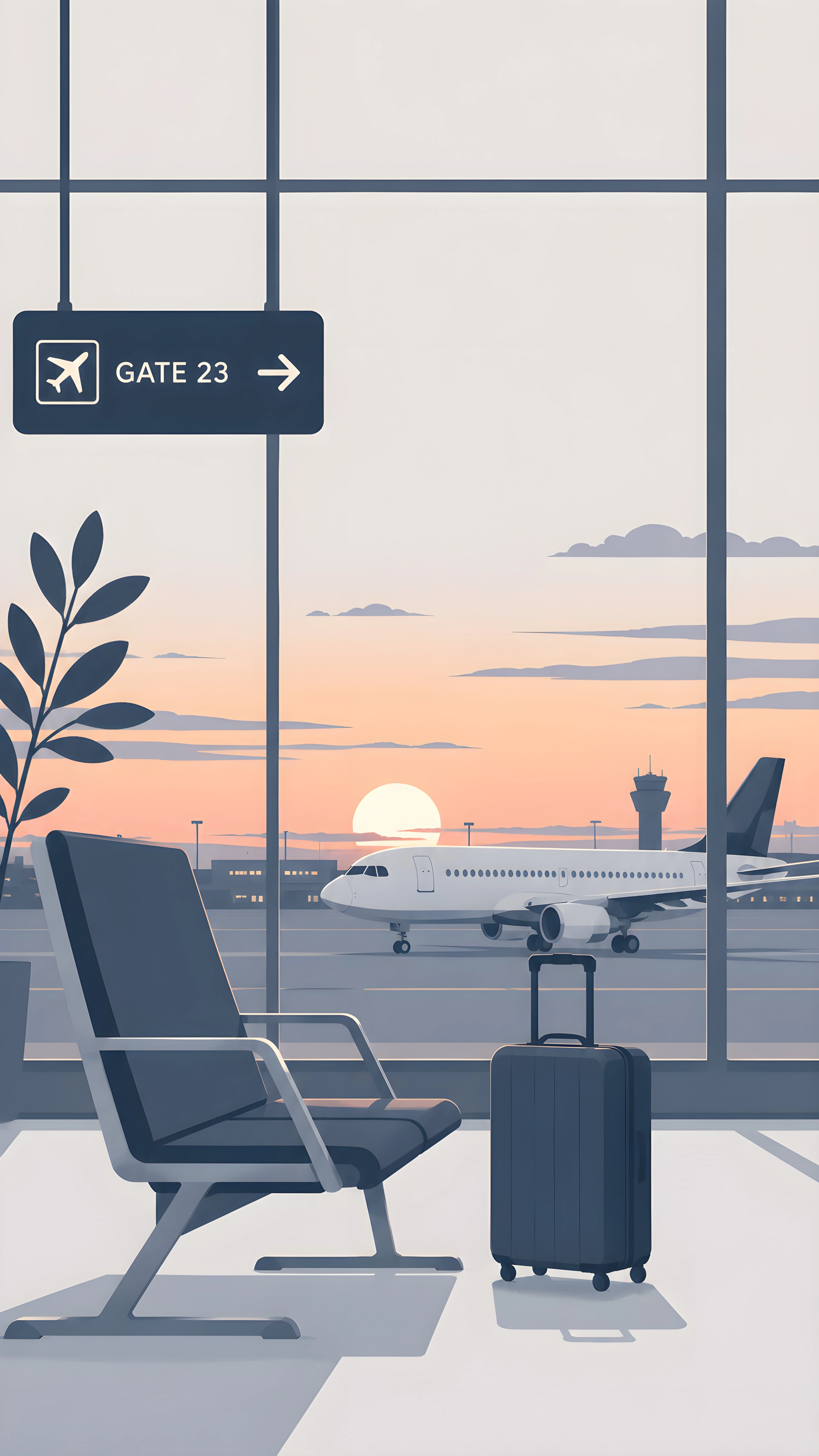 Airport Terminal Sunset View – Minimal Travel 4K Wallpaper