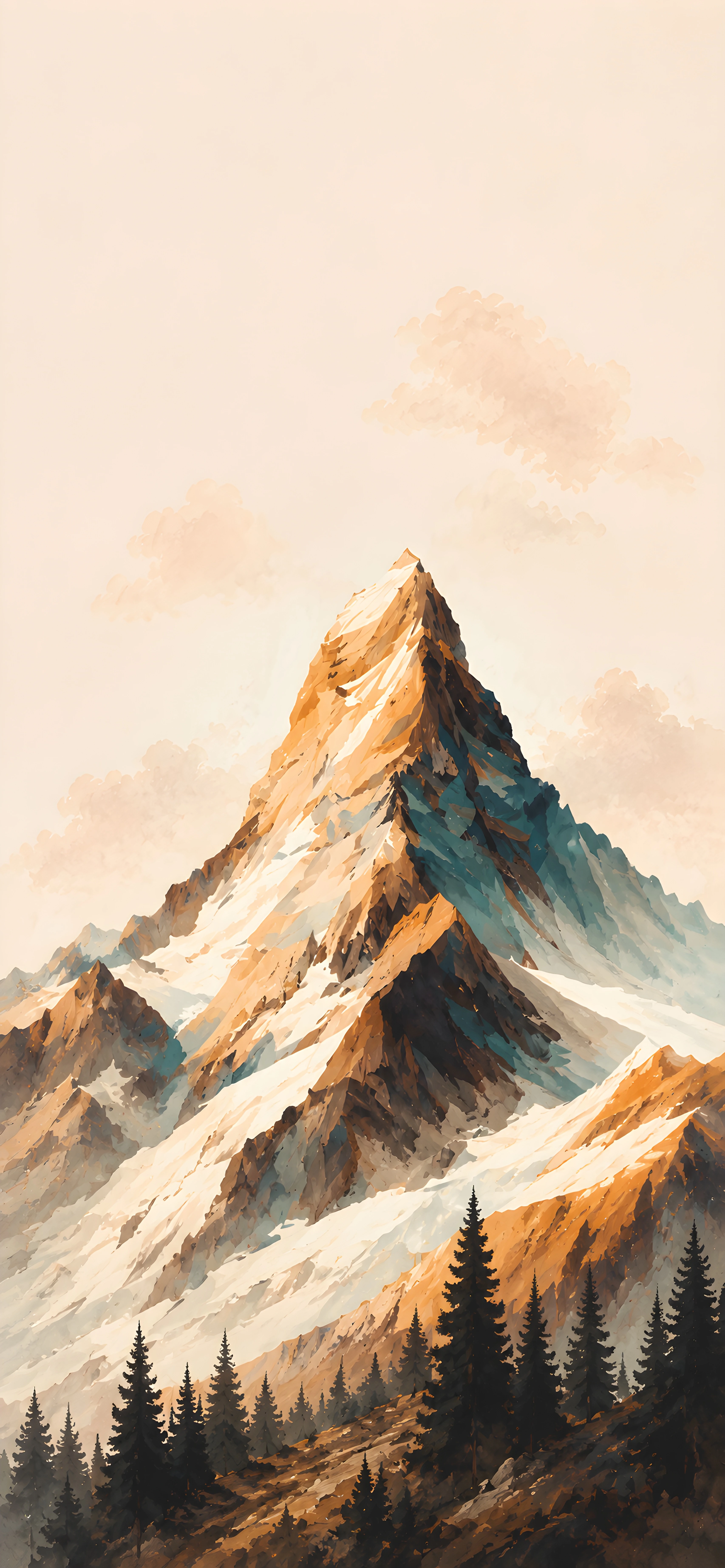 Alpine Snow Mountain Watercolor 4k Wallpaper