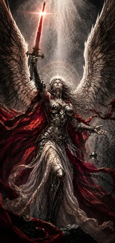 Archangel Warrior with Crimson Sword 4K Wallpaper