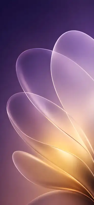 Aura Petal 4K Wallpaper – iOS 27 Style Purple Gold Glass Bloom