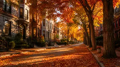 Autumn Brownstone Street 4K Wallpaper for iPhone
