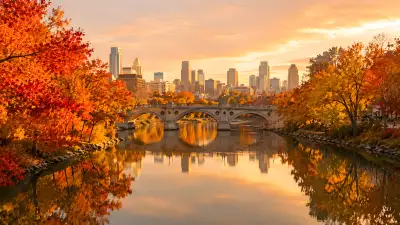 Autumn City Skyline Bridge 4K Wallpaper