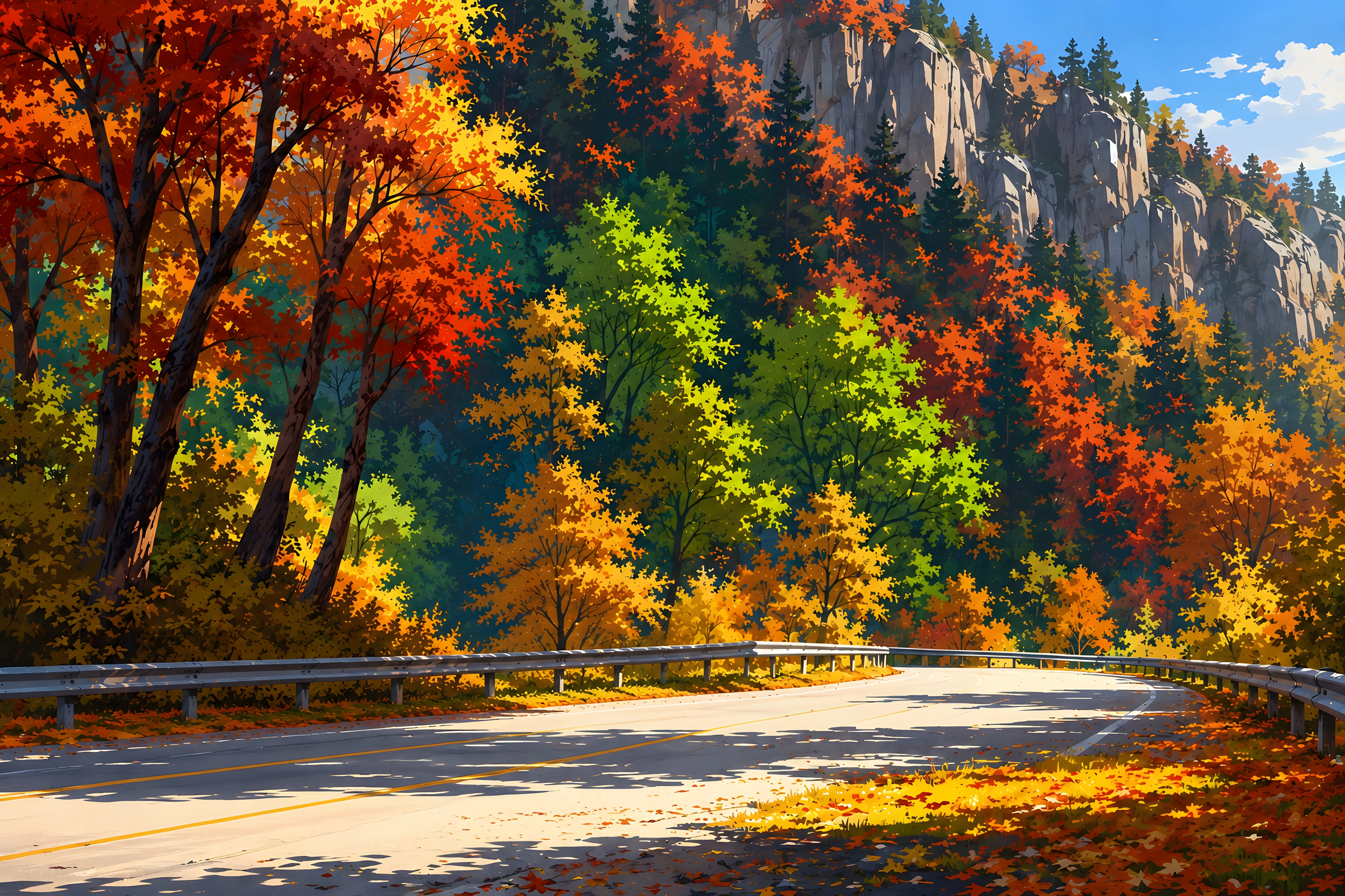 Autumn Mountain Road - Vibrant Fall Foliage Highway Wallpaper 4K