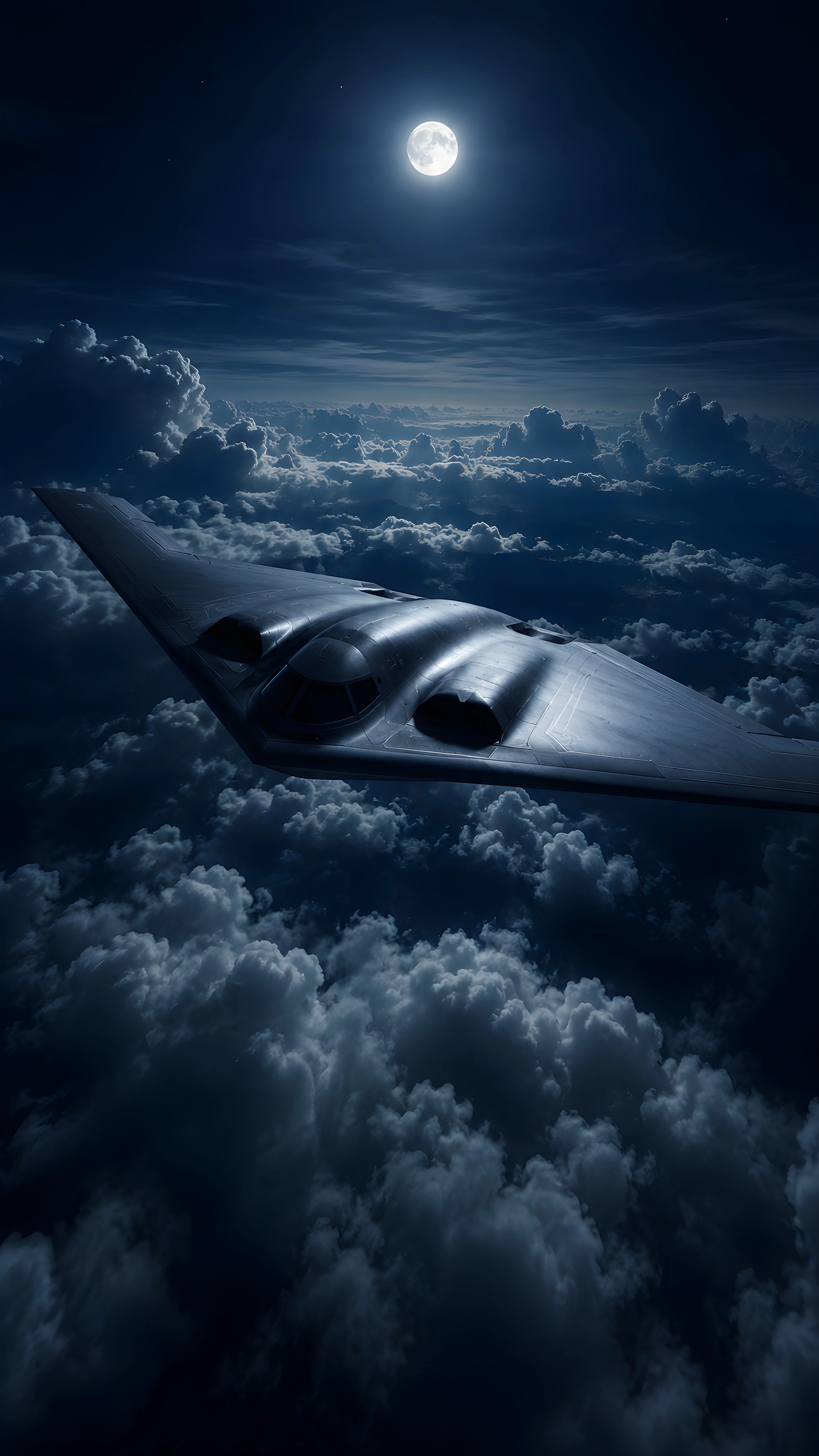 B-2 Spirit Stealth Bomber 4K Wallpaper – Dark Night Sky Moonlight Above Clouds