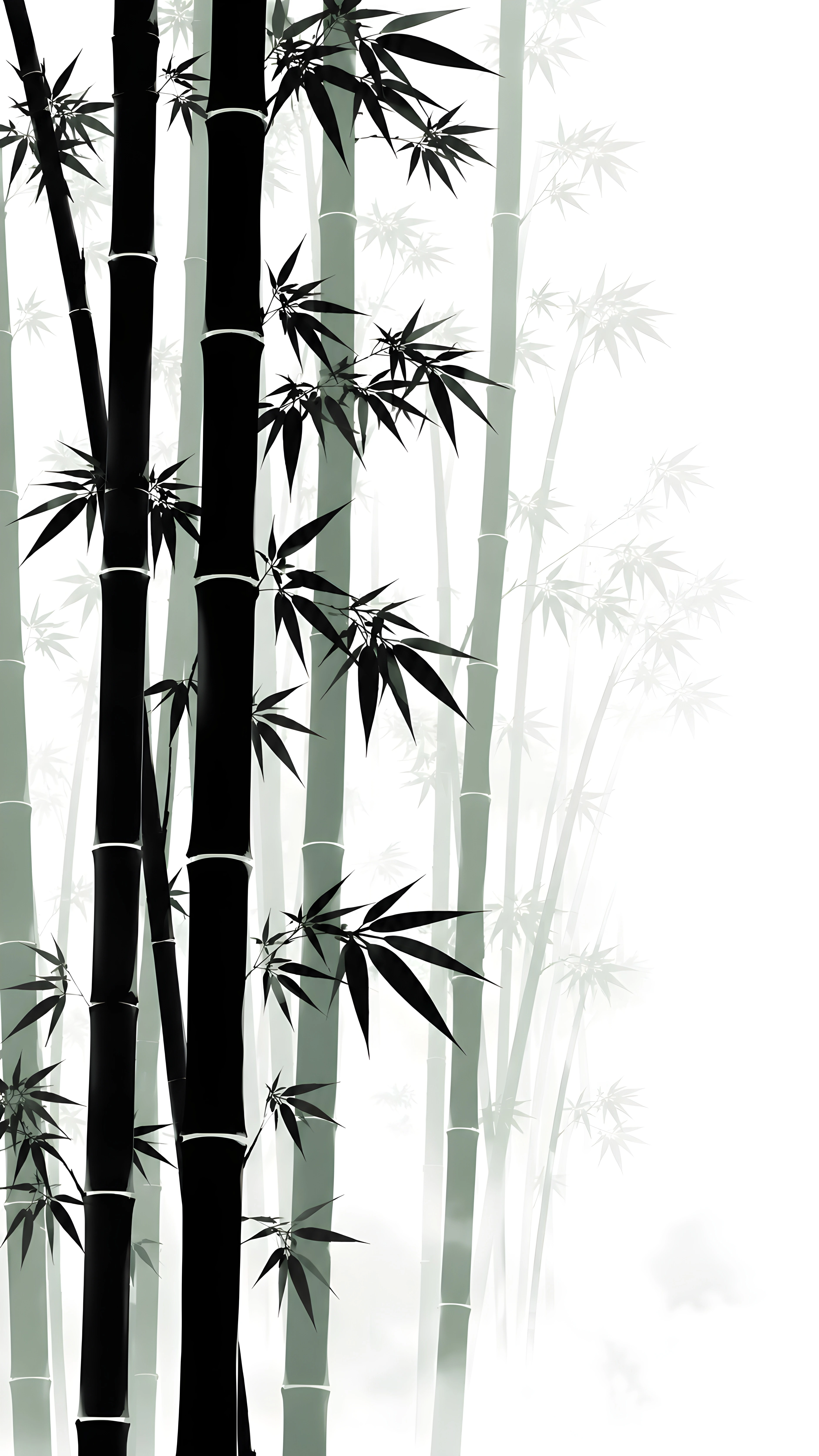 Bamboo Forest 4K Wallpaper – Minimalist Black White Ink Art Phone Wallpaper