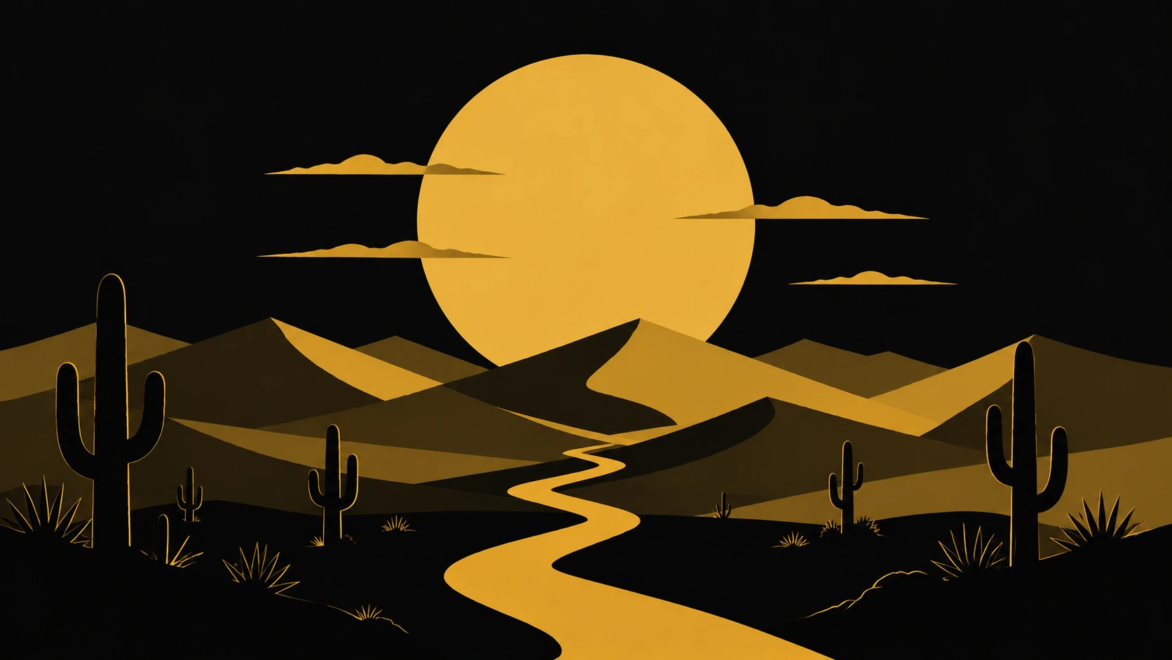 Black Gold Desert Night Cactus Wallpaper 4K