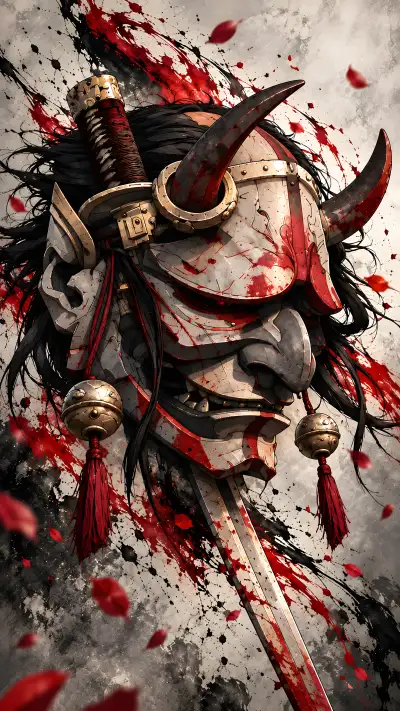 Bloody Oni Mask Samurai Katana 4K Wallpaper for Mobile