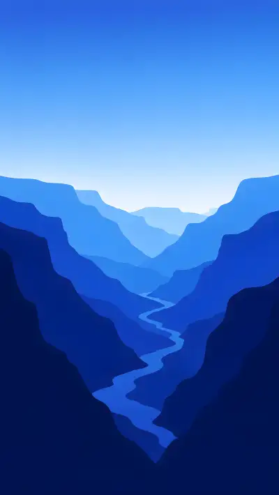Blue Canyon River Wallpaper 4K – Layered Valley with Flowing Stream