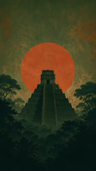 Chichén Itzá Silhouette 4K Wallpaper – Mexico Jungle Temple Minimalist