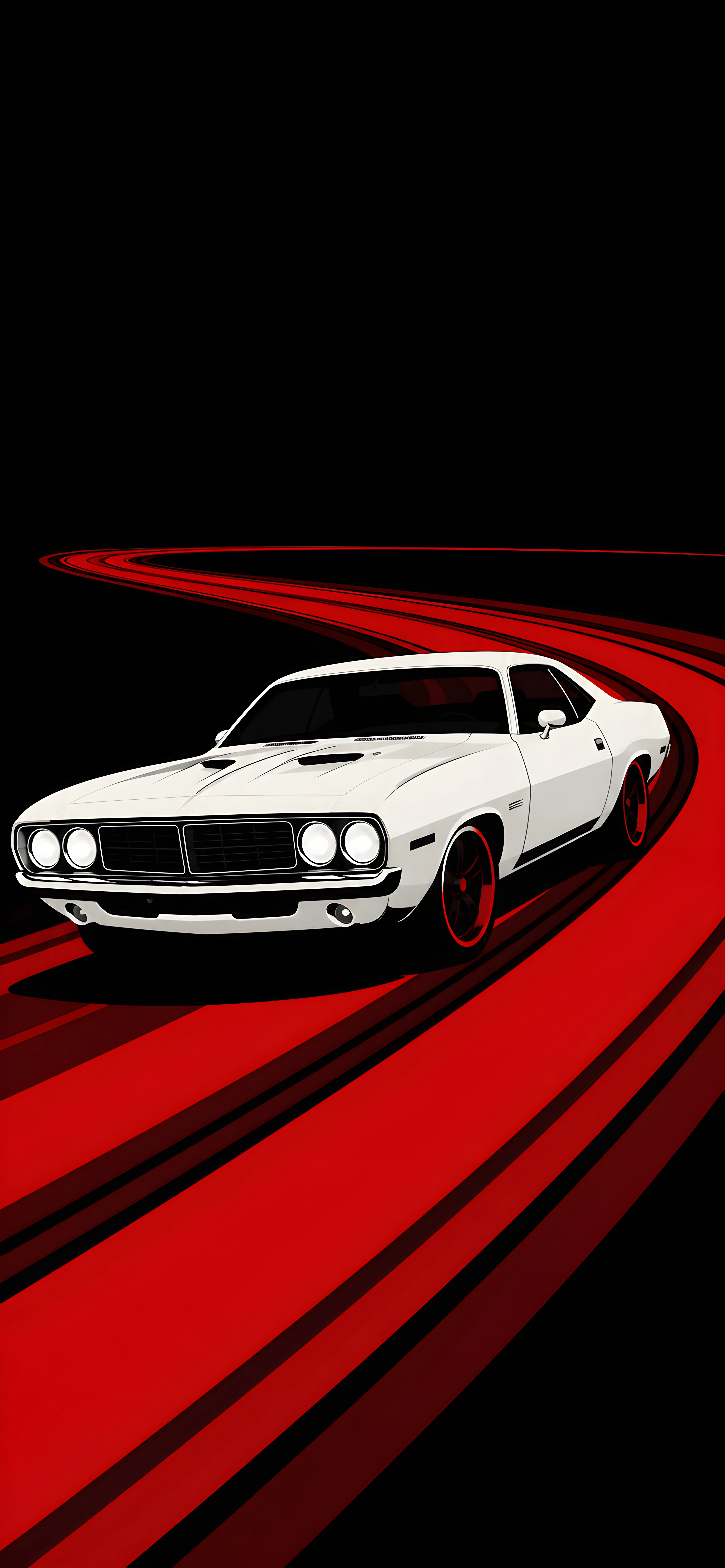 Classic White Muscle Car Red Speed Lines Dark Wallpaper 4K