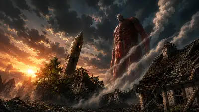 Colossal Titan Sunset Destruction 4K Anime Wallpaper