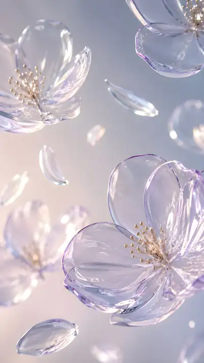 Crystal Sakura Blossom Glass Wallpaper 4K for iPhone