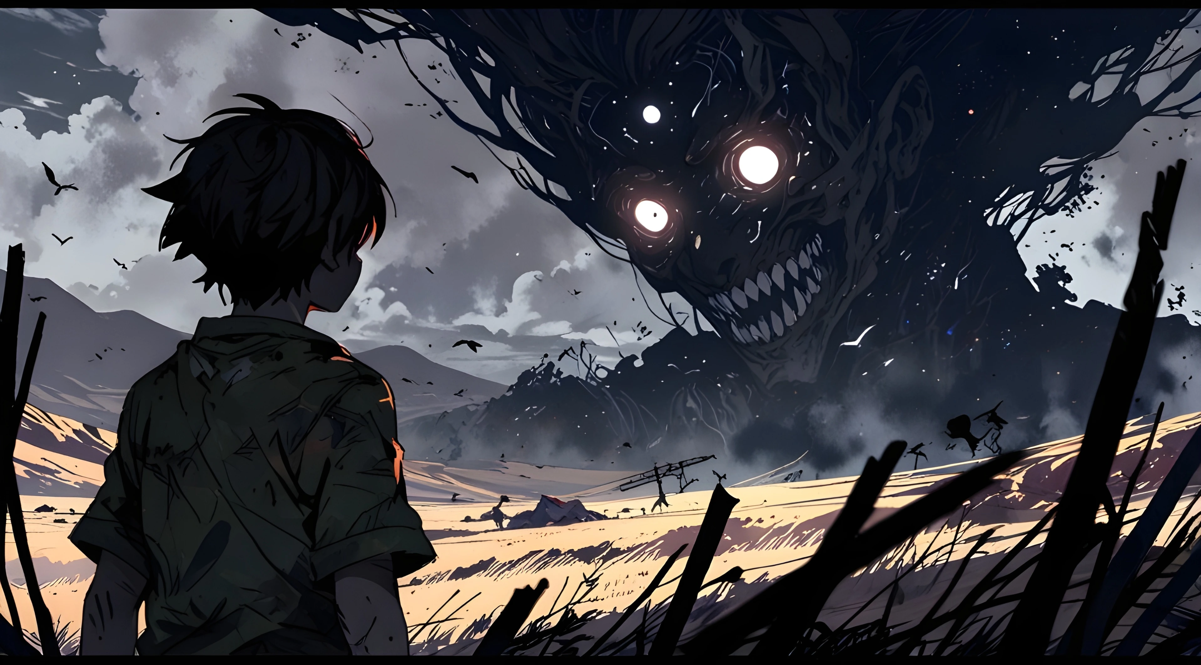 Dark Anime Monster Sky Wallpaper 4K | Boy vs Darkness | WallNest HD