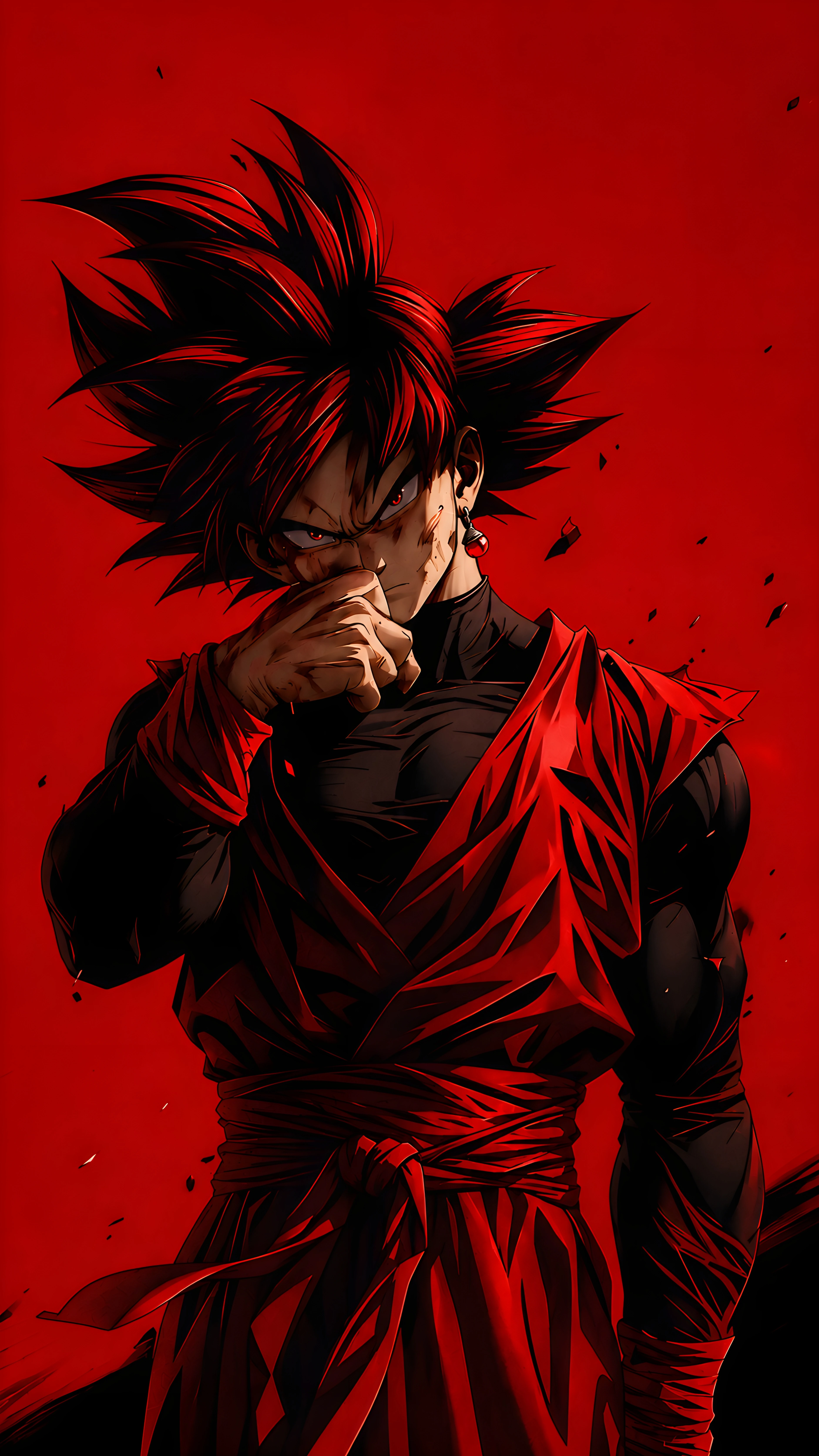 Dark Red Anime Warrior 4K Wallpaper – Saiyan Style Fighter Black & Red Aesthetic