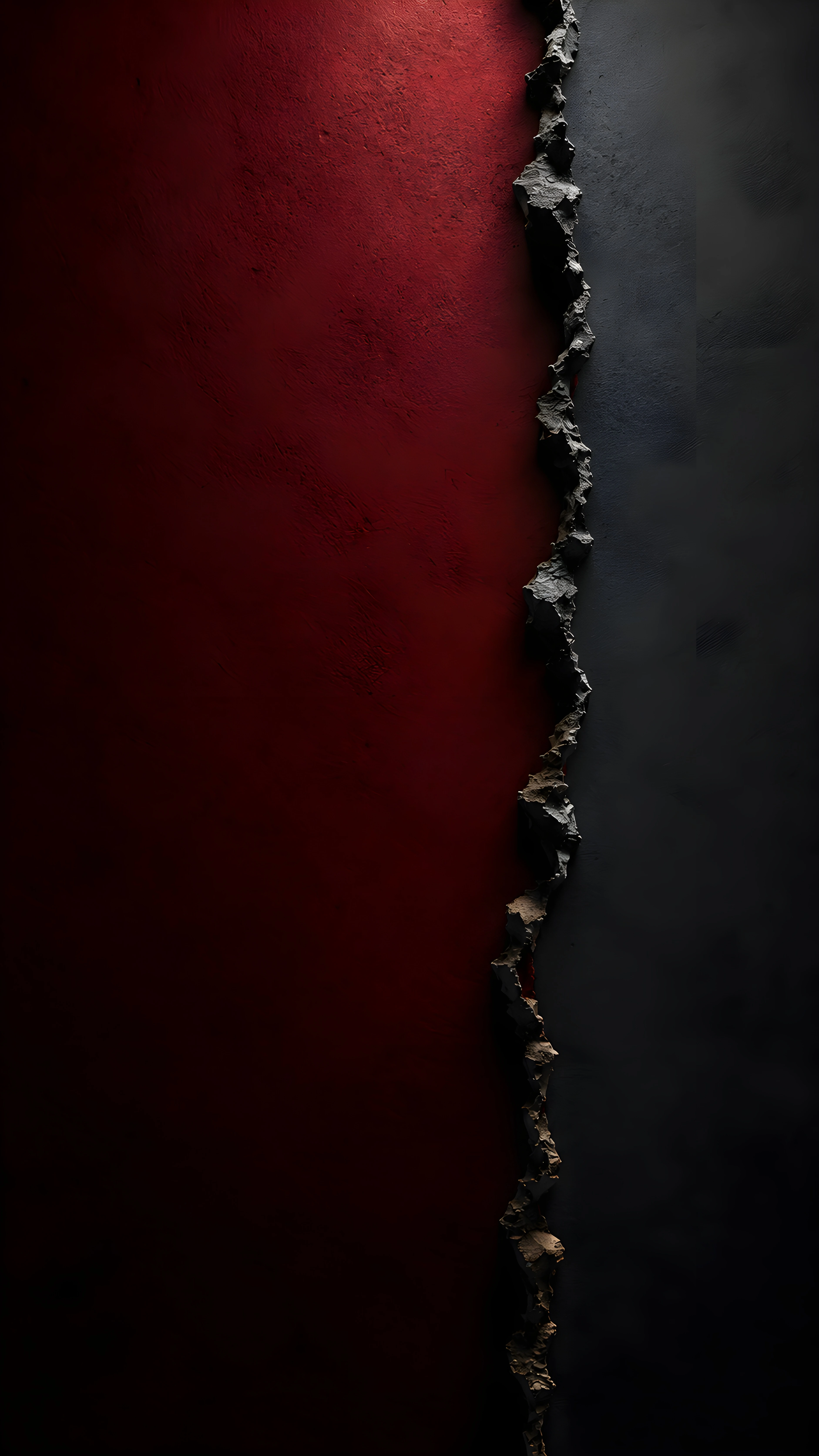 Dark Red Black Split 4K Wallpaper – Cracked Wall AMOLED Dramatic Art