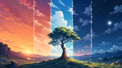 Day to Night Tree Wallpaper 4K – Sunset to Starry Sky Time Lapse