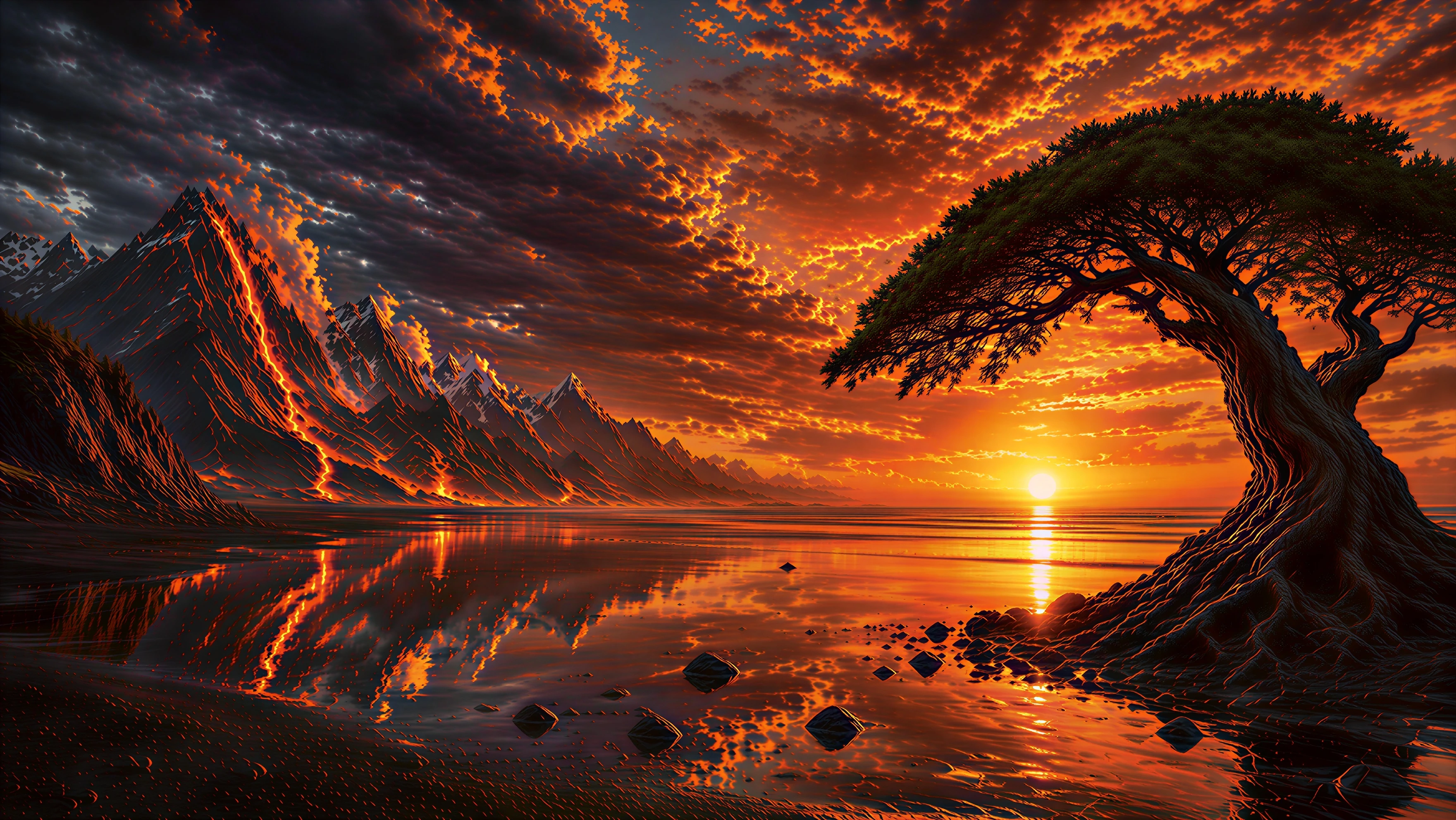 Epic Fantasy Sunset Landscape 4K AI Wallpaper