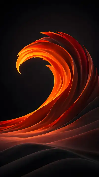 Fire Wave Wallpaper 4K – Glowing Orange Ember Curl on Black