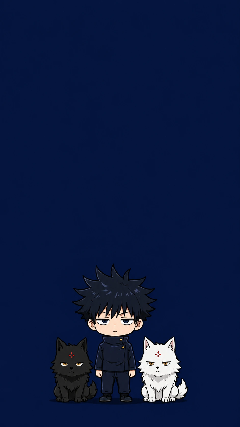 Fushiguro Megumi Chibi Fan Art Wolf Navy 4K Wallpaper — Jujutsu Kaisen