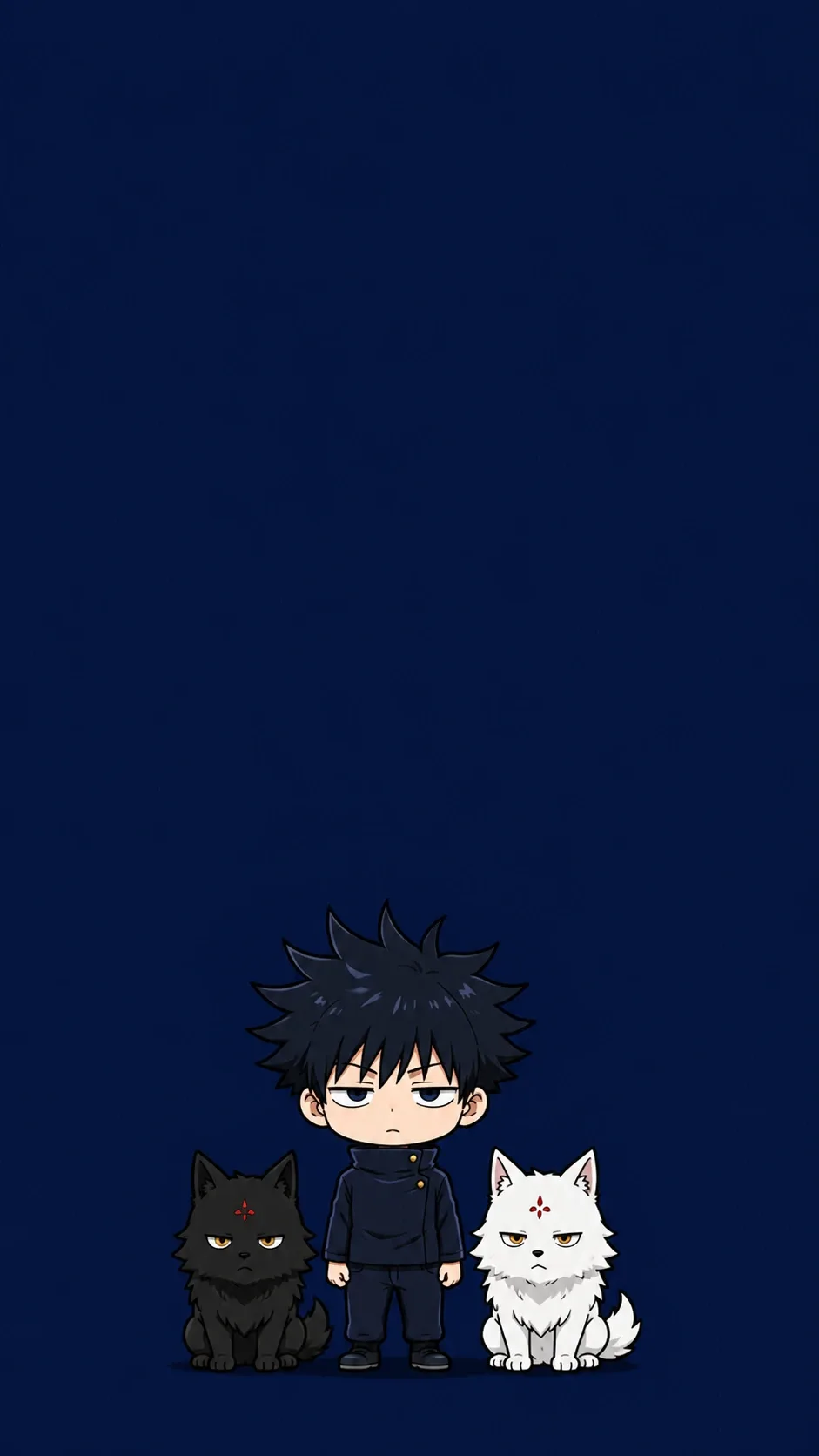 Fushiguro Megumi Chibi Fan Art Wolf Navy 4K Wallpaper — Jujutsu Kaisen