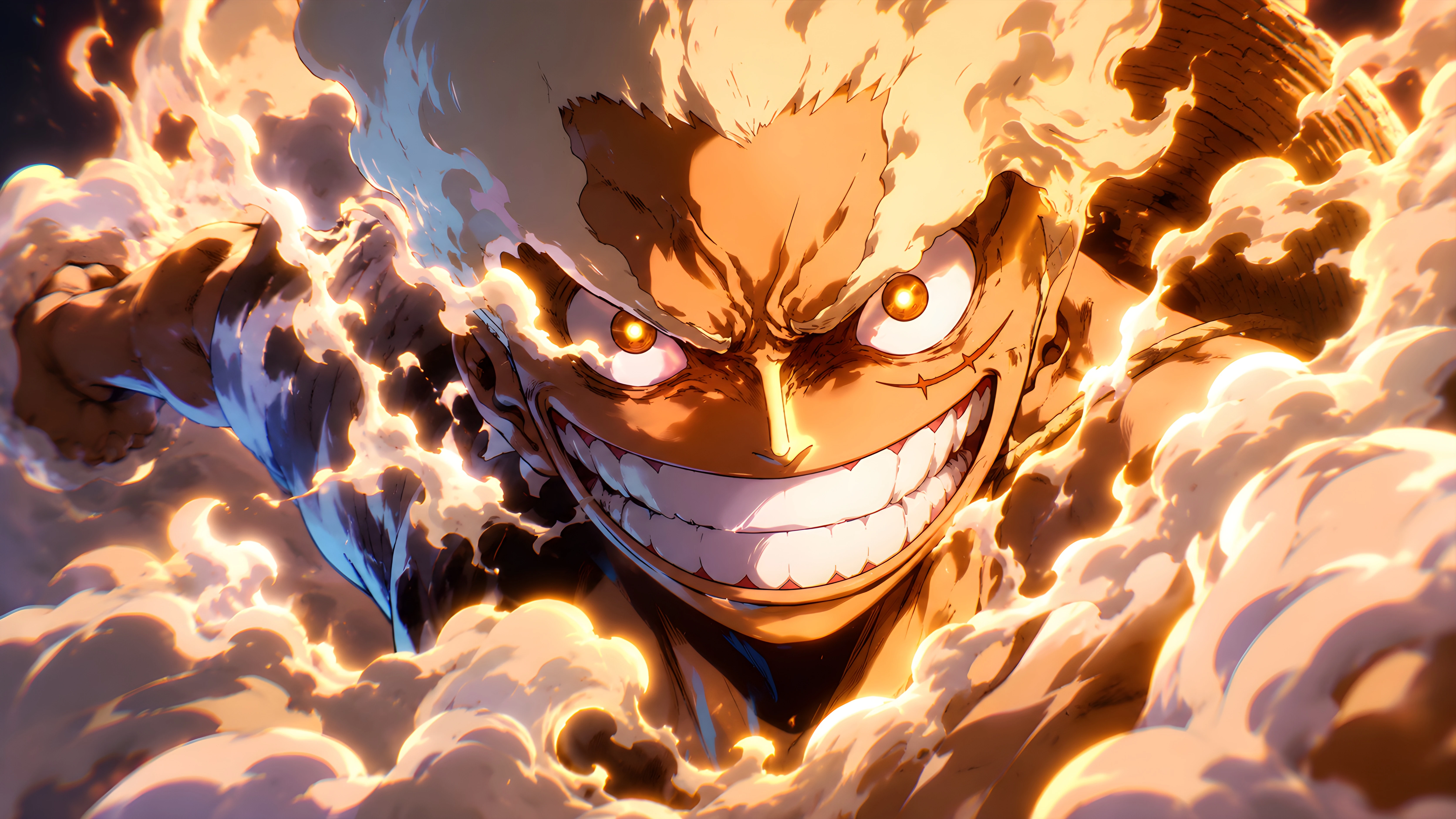 Gear 5 Sun God Awakening – Blazing Golden Aura 4K Anime Wallpaper