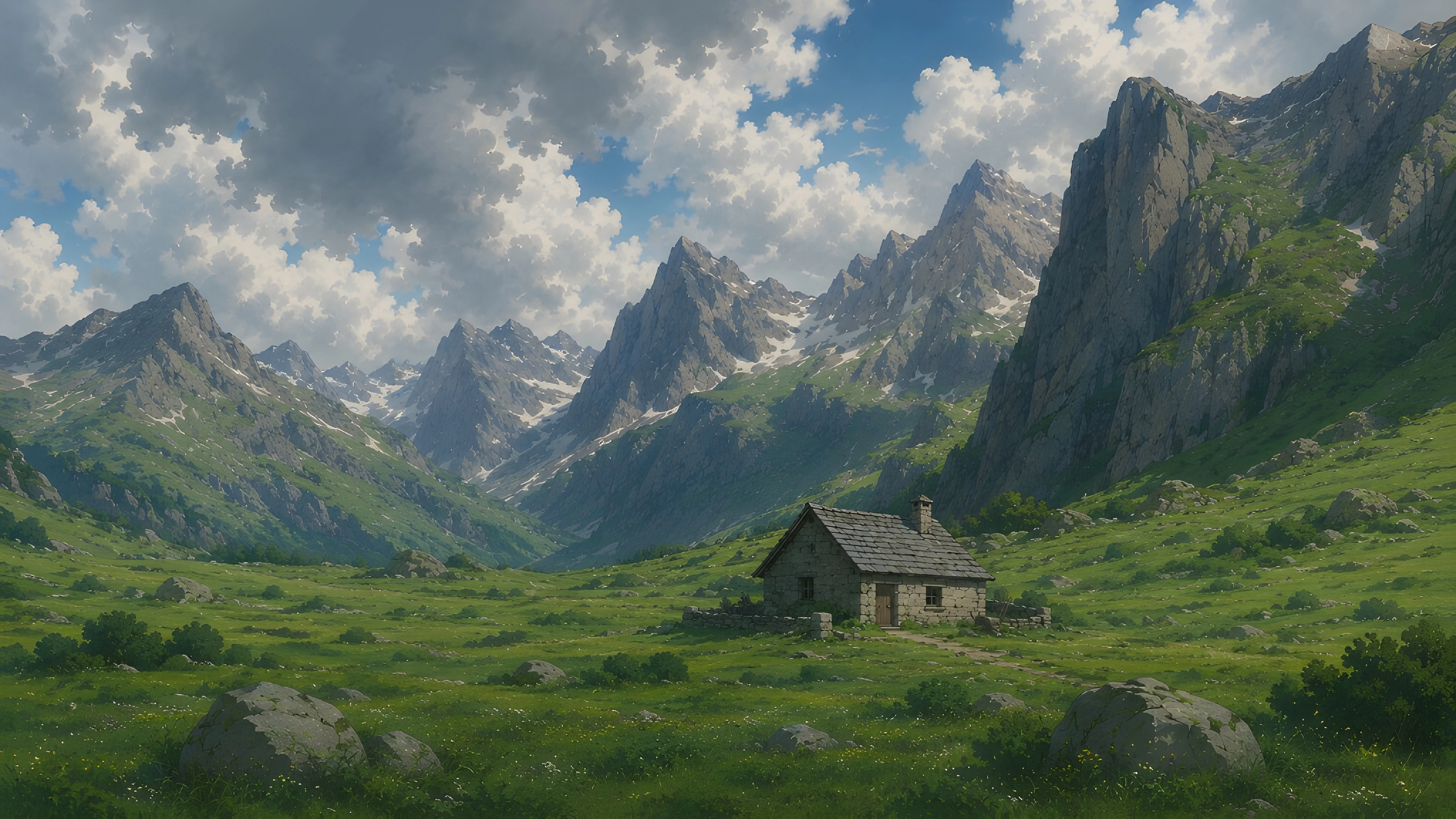 Ghibli Style Alpine Cottage Wallpaper 4K | Studio Ghibli AI Art