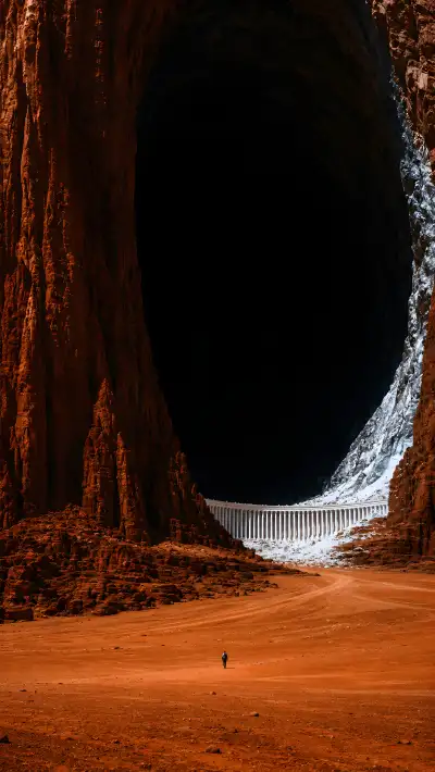 Giant Canyon Cave Portal Desert Wallpaper 4K