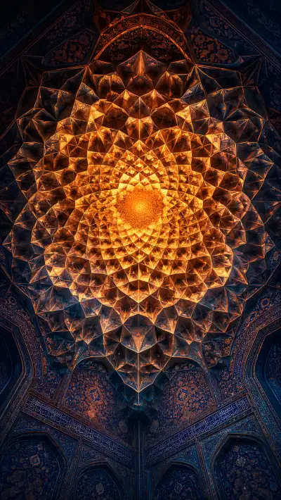Golden Star Dome Ceiling 4K Wallpaper – Indian Architecture Pattern