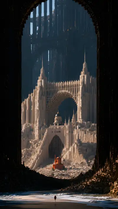 Gothic Castle City Beach Archway Fantasy Wallpaper