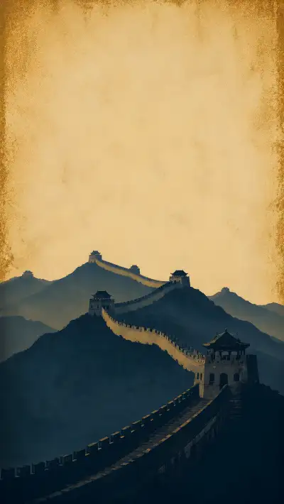 Great Wall 4K Wallpaper – China Misty Mountain Silhouette Minimalist