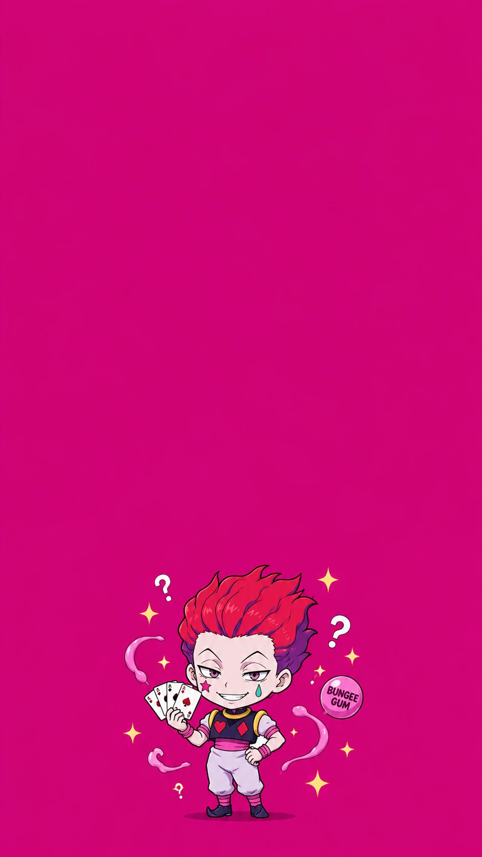 Hisoka Chibi Fan Art Pink Bungee Gum 4K Wallpaper — Hunter x Hunter