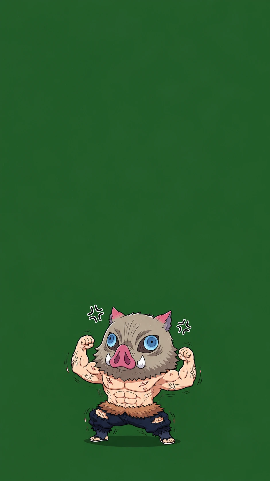 Inosuke Hashibira Chibi Buff Fan Art Demon Slayer Wallpaper 4K
