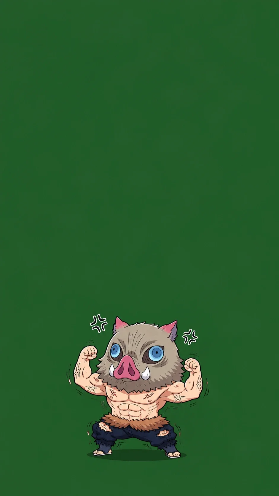Inosuke Hashibira Chibi Buff Fan Art Demon Slayer Wallpaper 4K