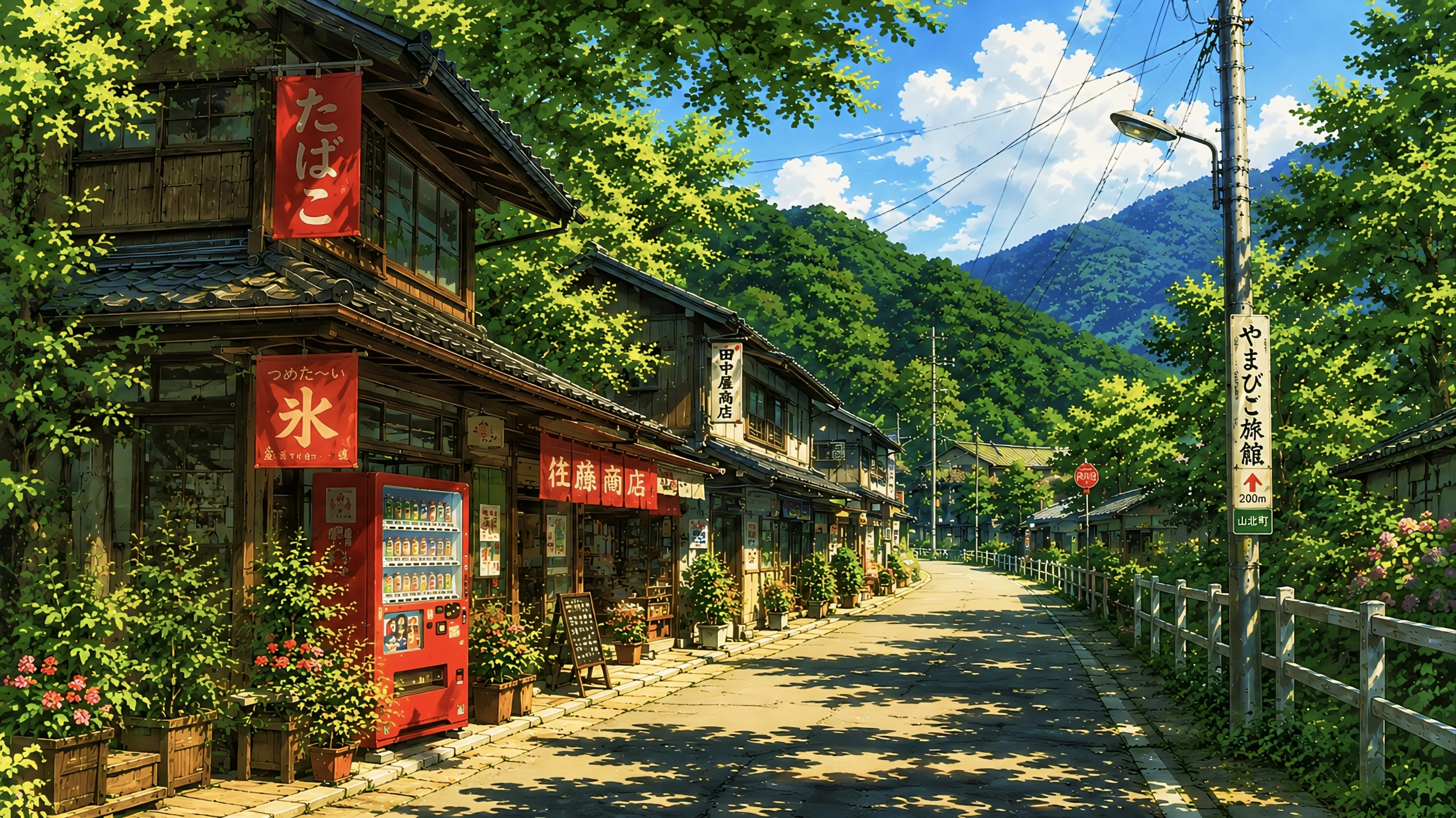 Japanese Countryside Street Ghibli Anime Art 4K Wallpaper