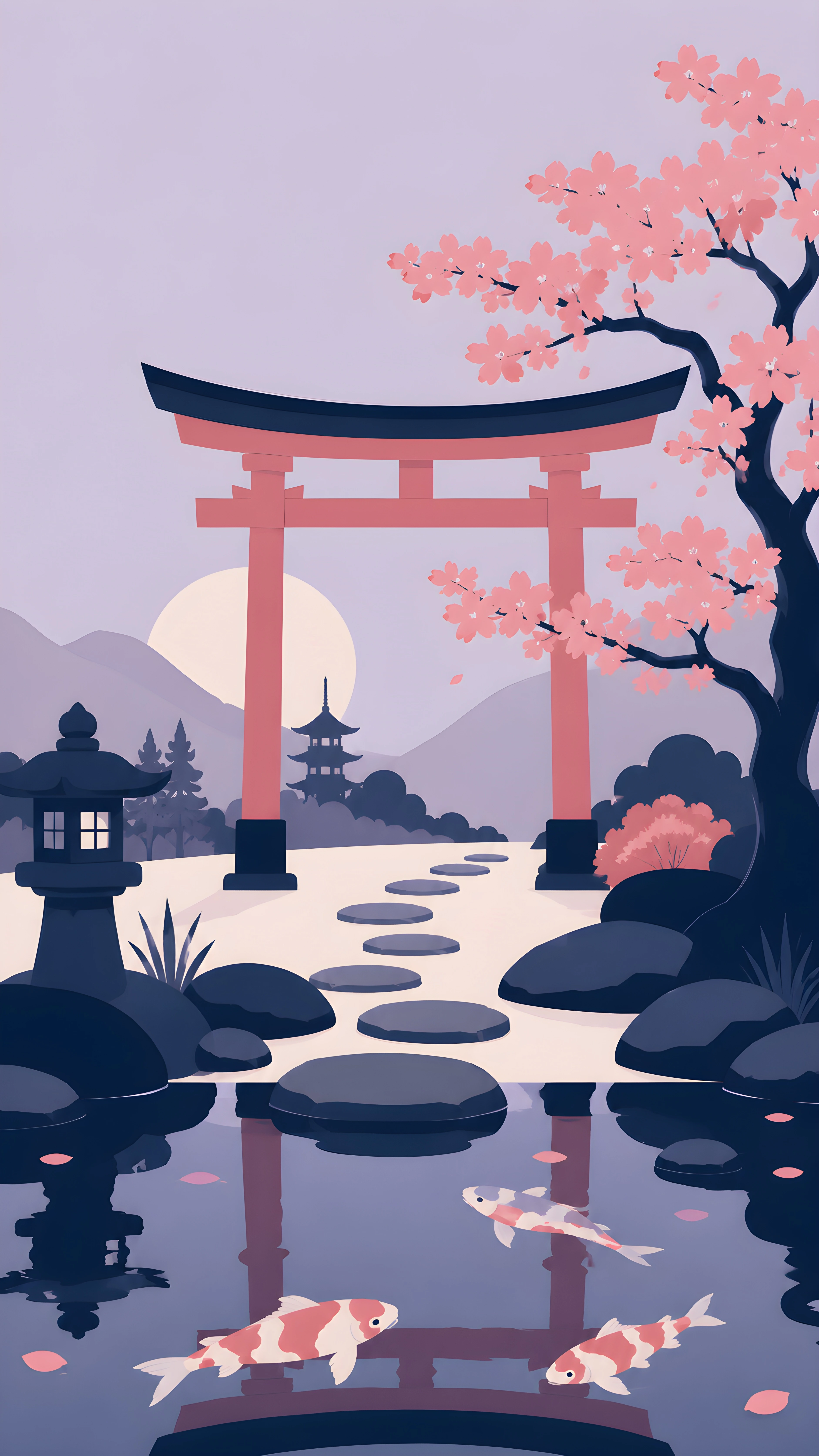 Japanese Zen Garden with Torii Gate – Minimal 4K Wallpaper
