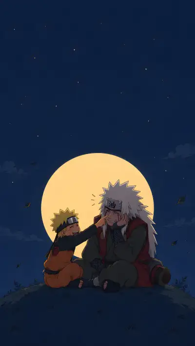 Jiraiya and Naruto Night Moon 4K Anime Wallpaper Free Download