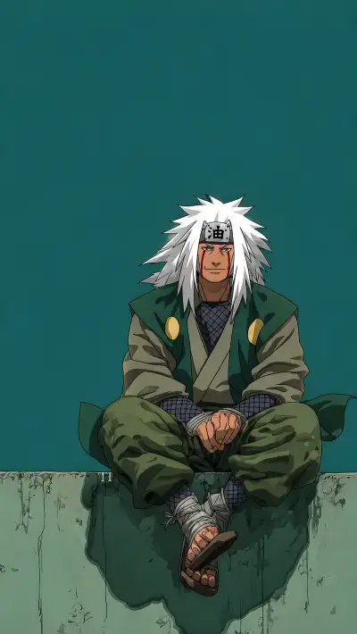 Jiraiya Teal Sitting Calm 4K Anime Wallpaper Free Download