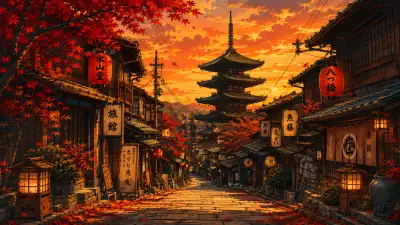 Kyoto Pagoda Sunset Street 4K Anime Wallpaper