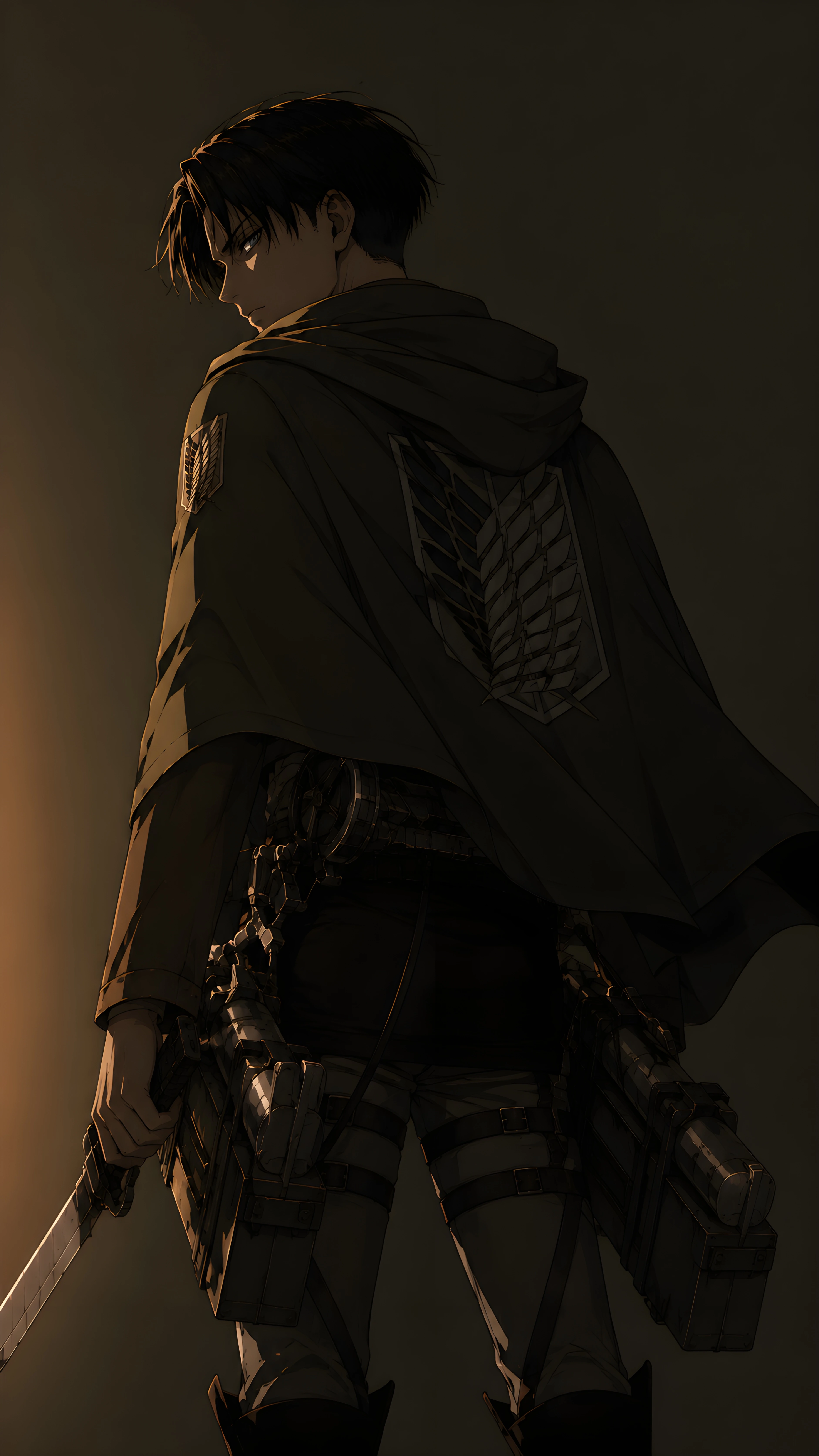 Levi Ackerman Back View ODM Gear Amber Glow 4K Anime Wallpaper