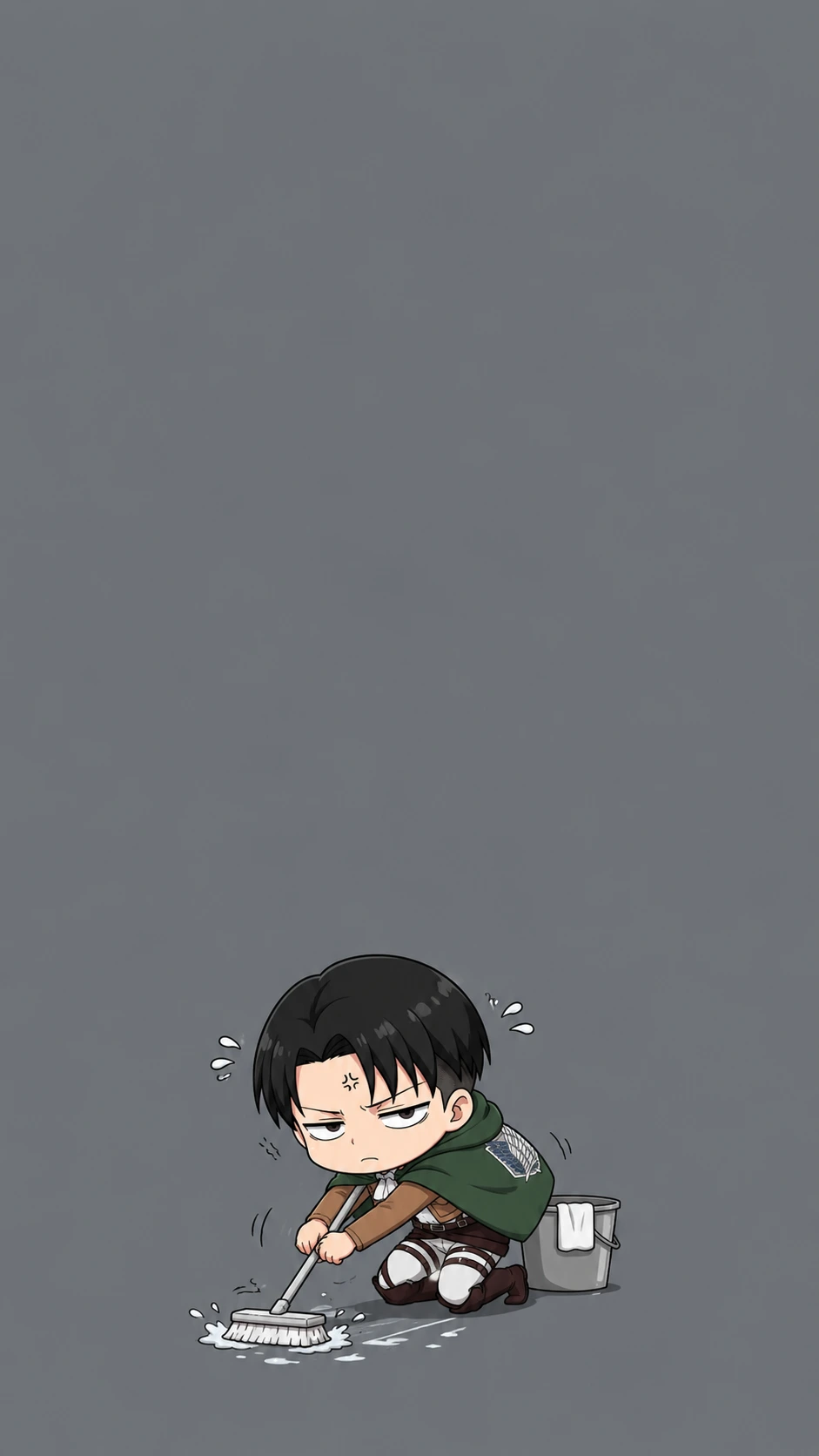 Levi Ackerman Chibi Cleaning Fan Art Minimalist Anime Wallpaper 4K