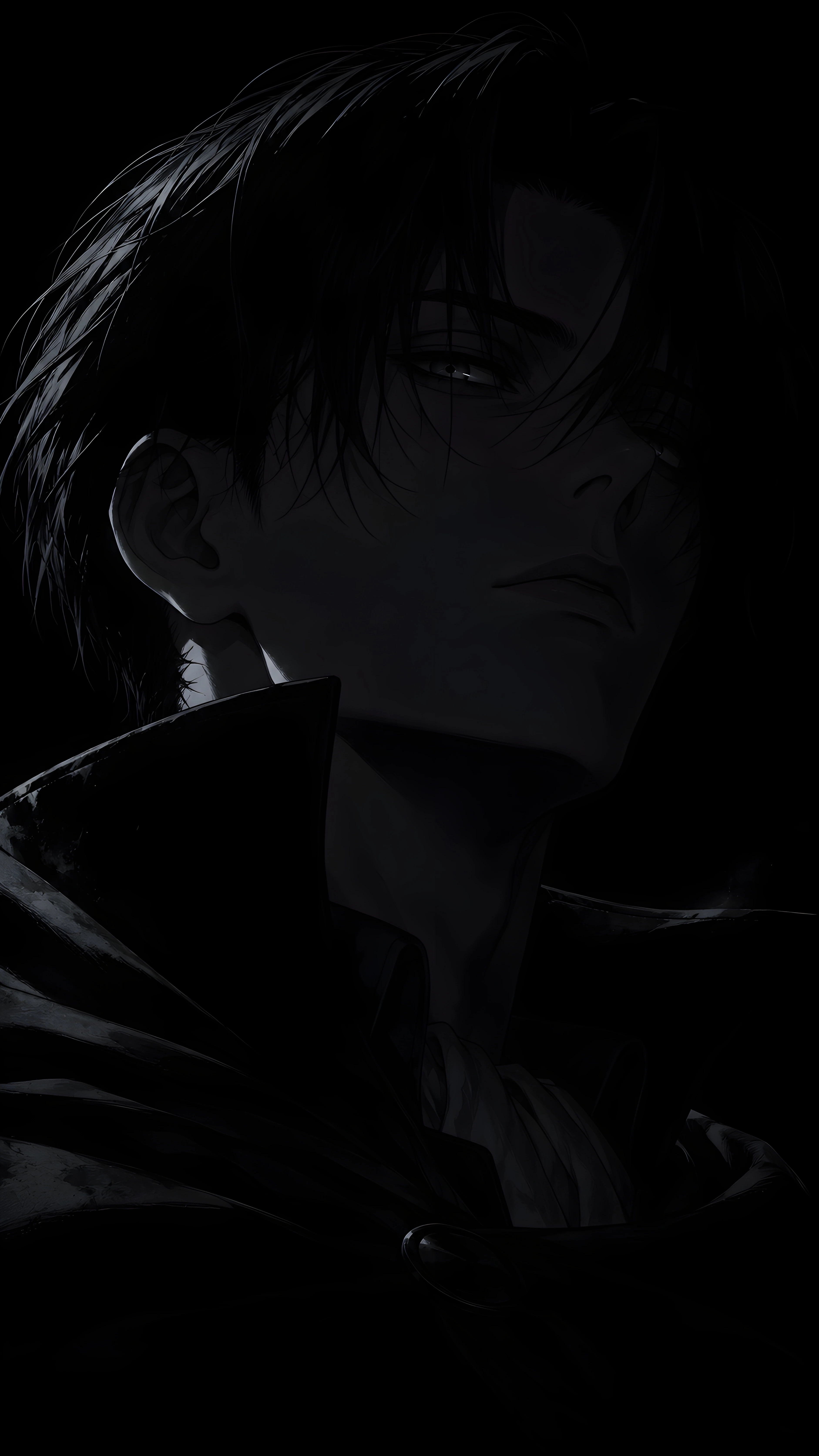 Levi Ackerman Near Dark Ultra Moody Portrait 4K AMOLED Wallpaper