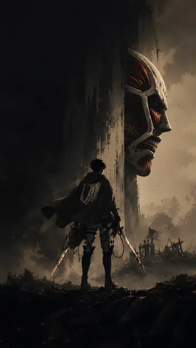 Levi vs Colossal Titan Wallpaper – Attack on Titan Dark Poster Style