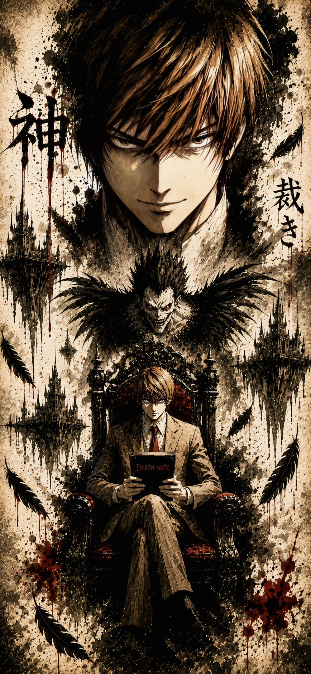 Light Yagami Ryuk Death Note Wallpaper 4K Dark Throne Anime Art