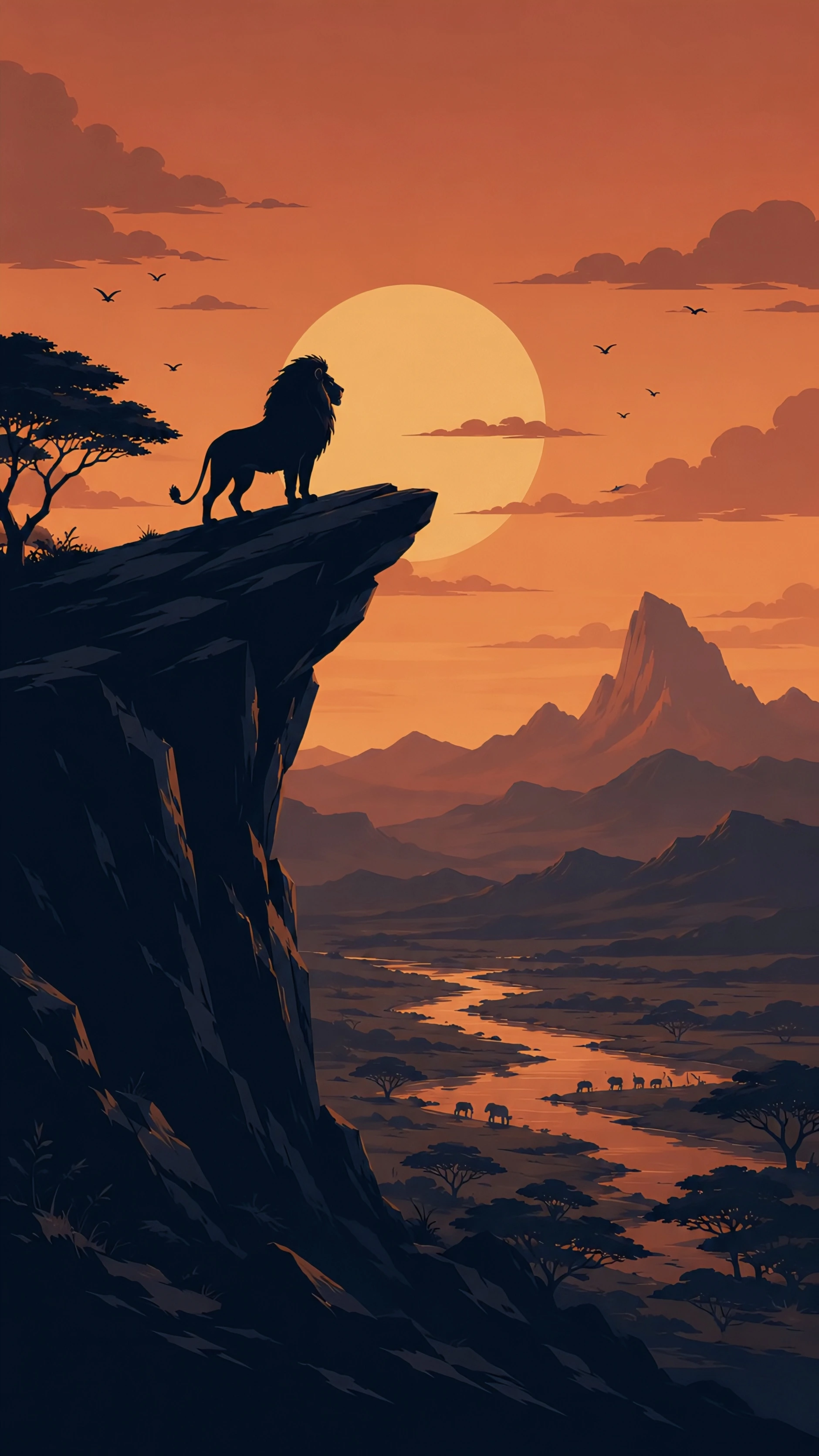 Lion on the Cliff – African Savanna Sunset Wallpaper 4K