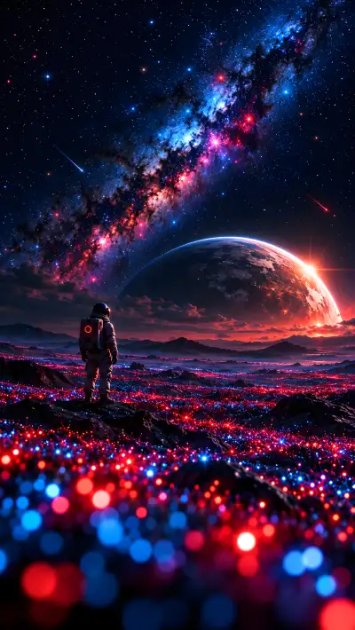 Lone Astronaut on Alien World – Galaxy Space Wallpaper 4K