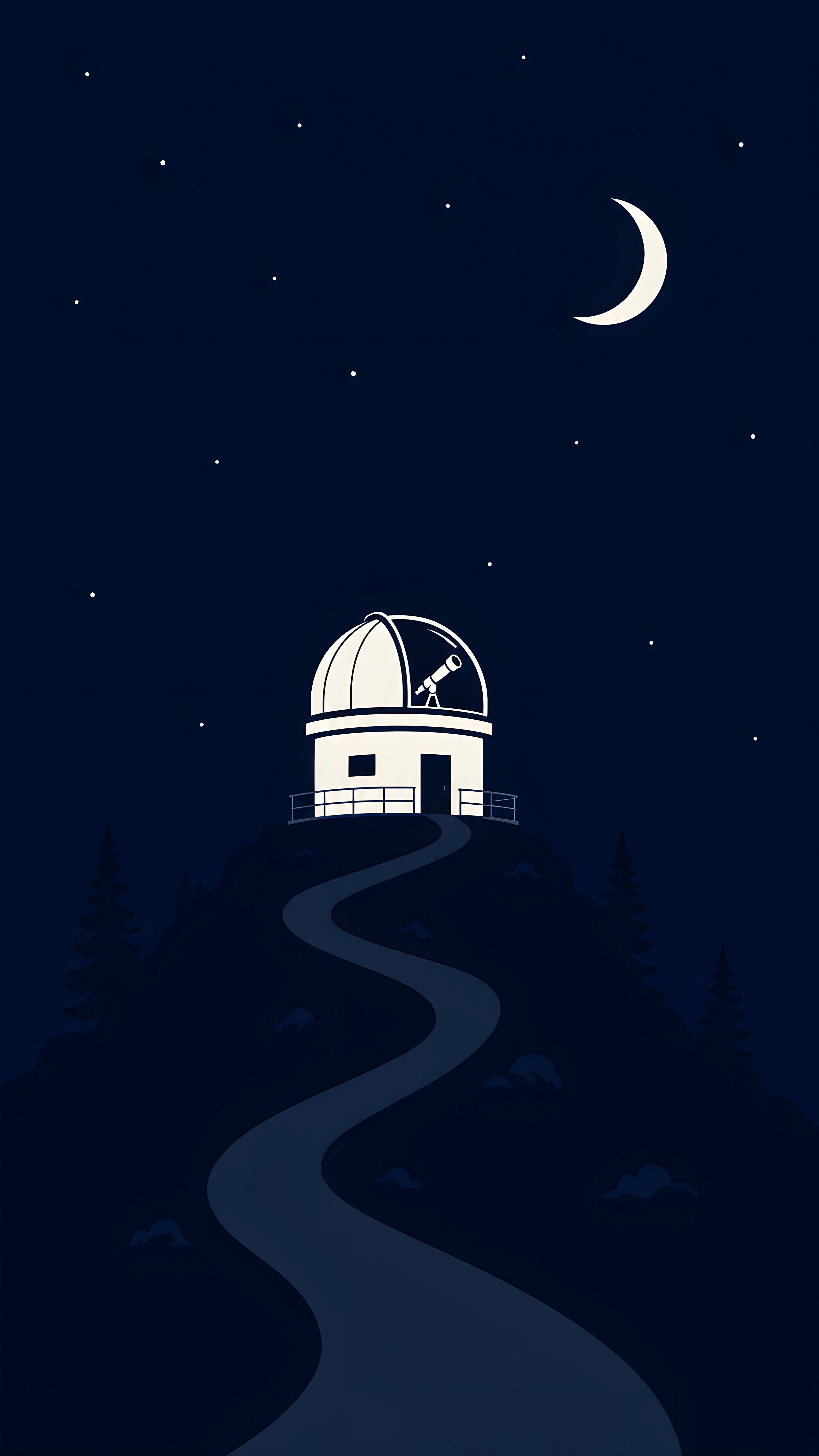 Lonely Observatory on Hill at Night – Dark Minimal 4K Wallpaper