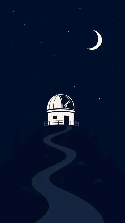 Lonely Observatory on Hill at Night – Dark Minimal 4K Wallpaper